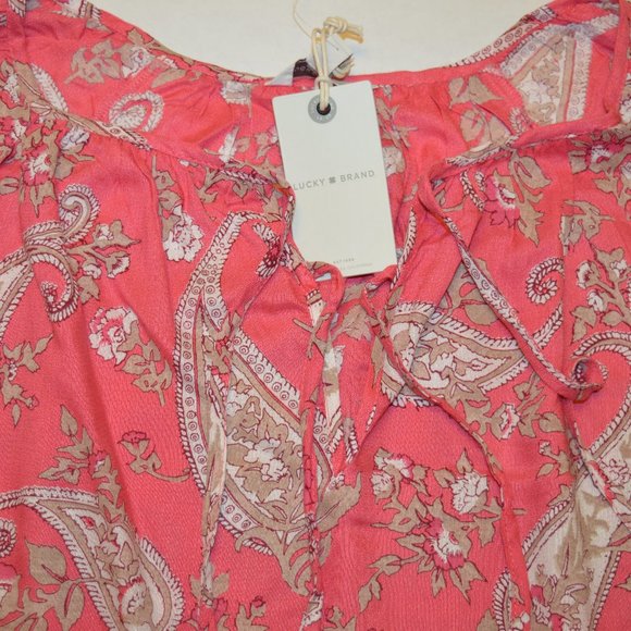 New LUCKY BRAND Paisley Top Tie Clouser Pink sz M - Picture 7 of 7
